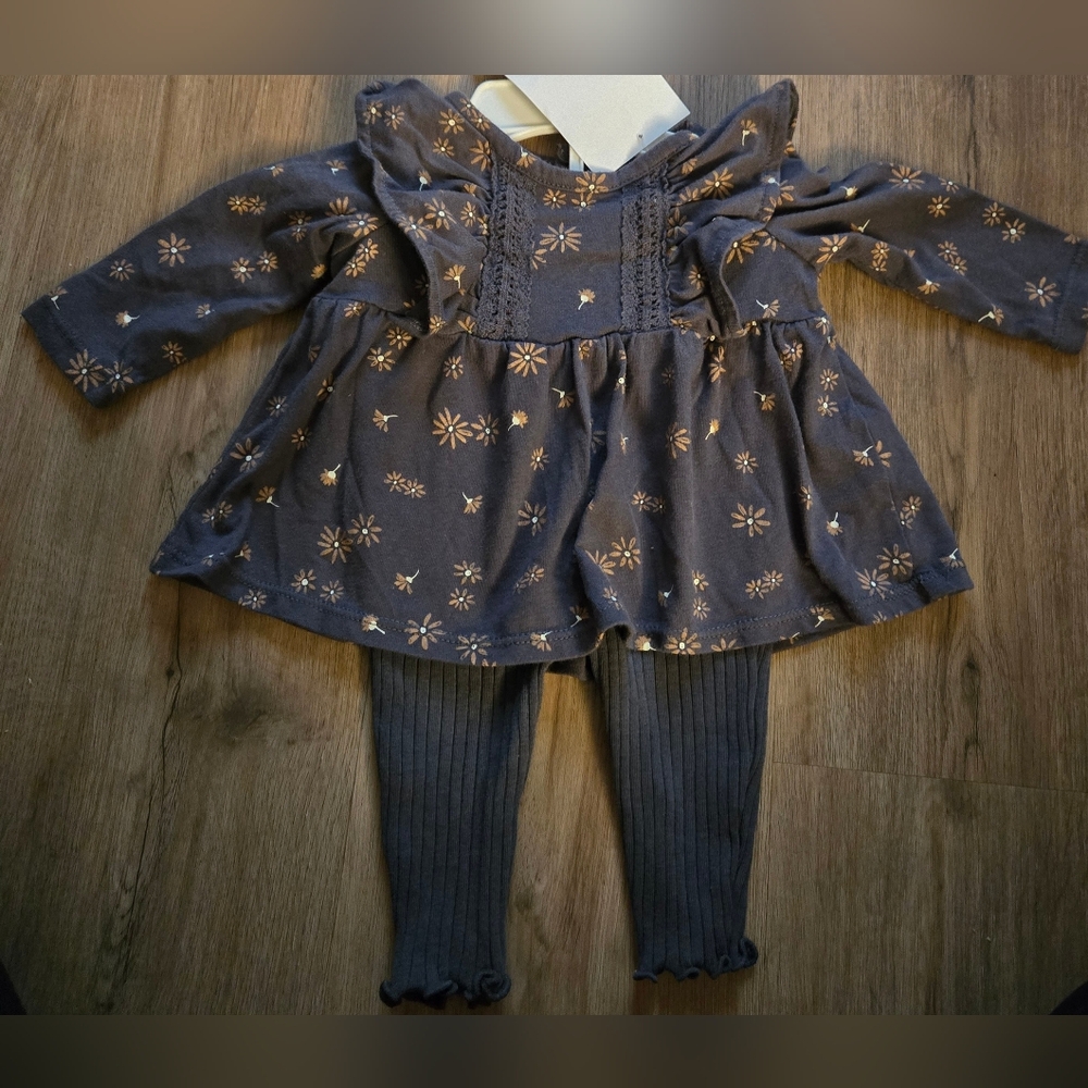 Floral Long Sleeve Dress with Leggings